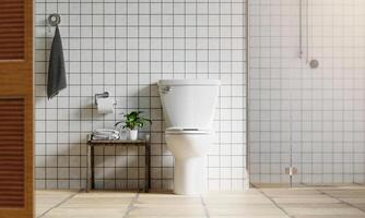 Modern bathroom with clean lines and minimalistic design, 3D render illustration. photo