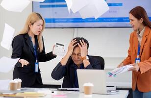 Stressful Business Meeting. Professionals facing challenges in financial discussion. photo