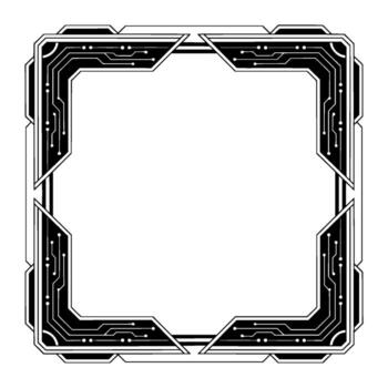 Tech Frame Border, Modern Circuitry Element, Black White vector
