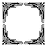 Geometric Art Deco Frame With Tech Elements, Black White vector