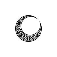 Minimalist Crescent Moon With Geometric Ornament, Black on White vector