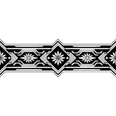 Geometric Floral Border in Black, White Gray