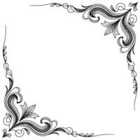 Elegant Flourish Corner Frame Decorative Scrollwork Border, Black and White vector