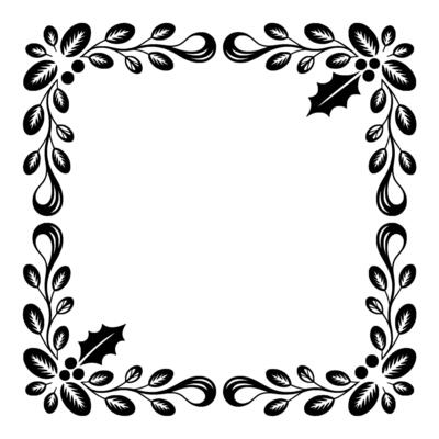 Elegant Black White Floral Frame With Holly Elements