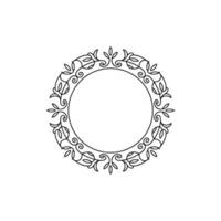 Minimalist Floral Circle Frame Elegant Line Art on Neutral Background vector