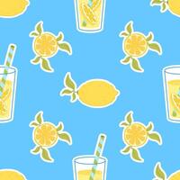 Seamless pattern with lemons, lemonade, lemon slice. Flat style illustration. vector