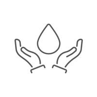 Dermatology tested icon in line style with water drop and hands. vector