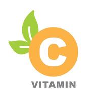 Vitamin C, in a circle with two leaves. vector