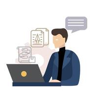 businessman working on laptop, a concept illustration of internet technology devops and business communication vector