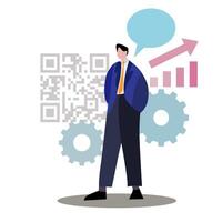 Businessman in a suit with gears and a chart symbolizes a concept of successfulUntitled vector
