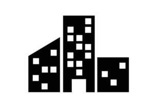 Icon Office Building. A simple, black and white icon depicting a modern office building in perspective. vector