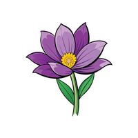Cartoon style purple flower with green stem illustration art vector