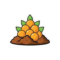 Pile of Round Orange Fruits and Green Leaves Illustration vector