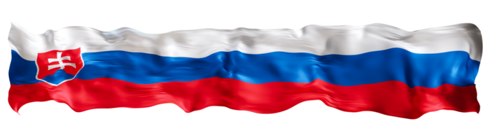 Stylized flag of Slovakia waving in the wind on transparent background. Footer, header or divider. Cut out wide, panoramic element. Banner for patriotic themes or national event promotions. 3D. png