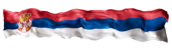 Stylized flag of Serbia waving in the wind on transparent background. Footer, header or divider. Cut out wide, panoramic element. Banner for patriotic themes or national event promotions. 3D. png