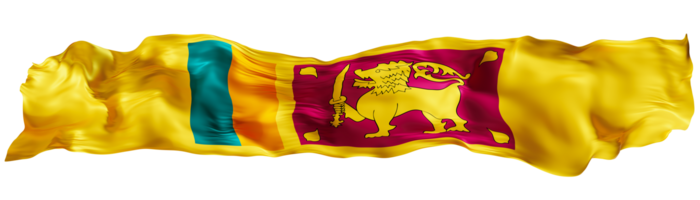 Stylized flag of Sri Lanka waving in the wind on transparent background. Footer, header or divider. Cut out wide, panoramic element. Banner for patriotic themes or national event promotions. 3D. png