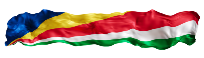 Stylized flag of Seychelles waving in the wind on transparent background. Footer, header or divider. Cut out wide, panoramic element. Banner for patriotic themes or national event promotions. 3D. png
