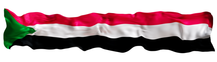Stylized flag of Sudan waving in the wind on transparent background. Footer, header or divider. Cut out wide, panoramic element. Banner for patriotic themes or national event promotions. 3D. png