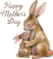 Watercolor Illustration of Mother Rabbit Hugging Child png