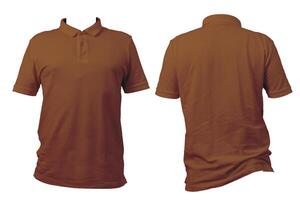 Front and back view of plain brown polo shirt isolated on white background for apparel mockup and design photo