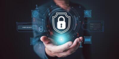 Cyber security and privacy protection digital network security computer system and safe data concept. Businessmen use firewall protect password data information from crime, viruses, and hacker photo