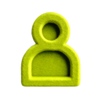 A 3D rendered abstract figure made of soft textured green felt material representing a stylized person or user icon png