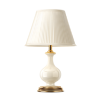 Timeless and sophisticated table lamp with a classic white pleated fabric shade and a refined brass base providing warm and ambient lighting for a cozy home or office setting png