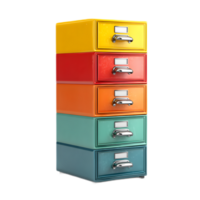 Vibrant and minimalist file cabinet with a stack of multicolored drawers in a contemporary office or workplace setting png