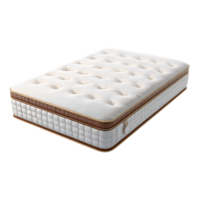 A sleek modern mattress with a tufted plush surface is presented in a pristine minimalist setting showcasing its comfort and style png