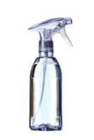 A clear sleek plastic spray bottle with a adjustable trigger dispenser used for household cleaning solutions disinfectants or other liquid products png