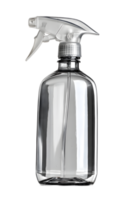 A clear transparent plastic spray bottle with a chrome trigger mechanism for dispensing liquids or cleaning solutions png