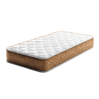 A mattress with a plush quilted surface in shades of white and brown designed for a comfortable and restful sleeping experience png