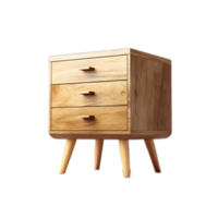 A simple modern wooden nightstand with three functional drawers designed for compact storage and bedside organization in a contemporary bedroom setting png