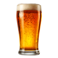 A crystal clear glass filled with a vibrant amber colored beer topped with a thick creamy white foam and gently rising carbonation bubbles creating a refreshing and inviting visual png