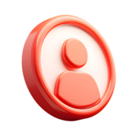 Vibrant red and orange isometric 3D icon depicting a minimalist user profile silhouette symbol representing digital identity social networks and web technology png