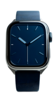 A sophisticated and functional smartwatch crafted with a minimalist steel design and a navy blue digital display offering a seamless blend of technology and style for the modern wearer png