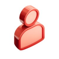 Minimalist red matte 3D isometric icon representing a stylized user profile silhouette png