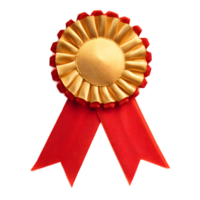 Ornate red and gold award ribbon with a decorative sunburst pattern symbolizing prestigious achievement and recognition png