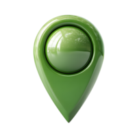 A sleek and modern 3D map pin icon with a vibrant green glossy finish conveying a sense of digital navigation and technology png
