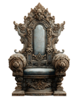 An elaborately carved wooden throne with intricate baroque style and ornamentation reminiscent of a fantastical fairy tale setting png
