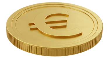 Golden euro coin with embossed symbol isolated on transparent background png