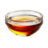Close up view of a bowl of maple syrup or liquid honey for cooking on transparent background png