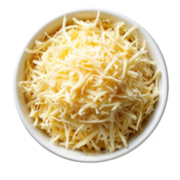 Delicious shredded cheese in bowl for cooking and food photography use on transparent background png