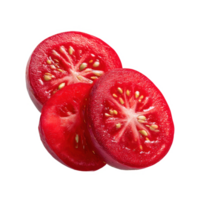 Fresh tomato slices close up vibrant color food photography isolated on transparent background png