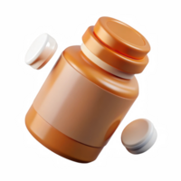 Orange supplement bottle with pills isolated on transparent background png