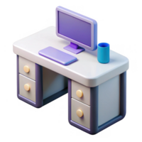 3d rendered desk with computer isolated on transparent background png