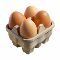 Four brown eggs in carton isolated on transparent background png