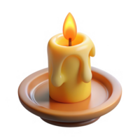 Lit candle on plate isolated on transparent background png