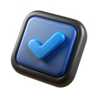 3d render blue checkmark button isolated on transparent background png