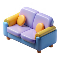 Cartoon sofa with pillows isolated on transparent background png